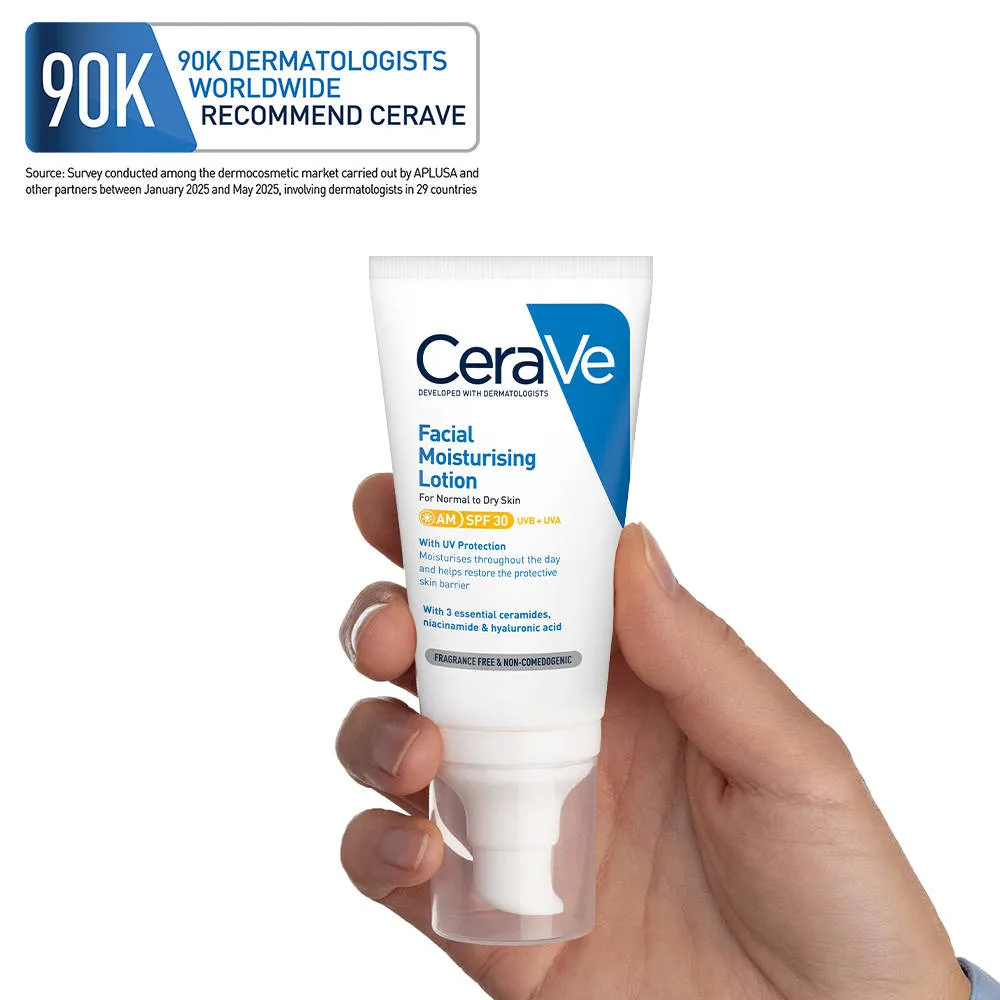 CeraVe AM Facial Moisturizing Lotion With Sunscreen SPF 30 UVB + UVA, Dermatologist