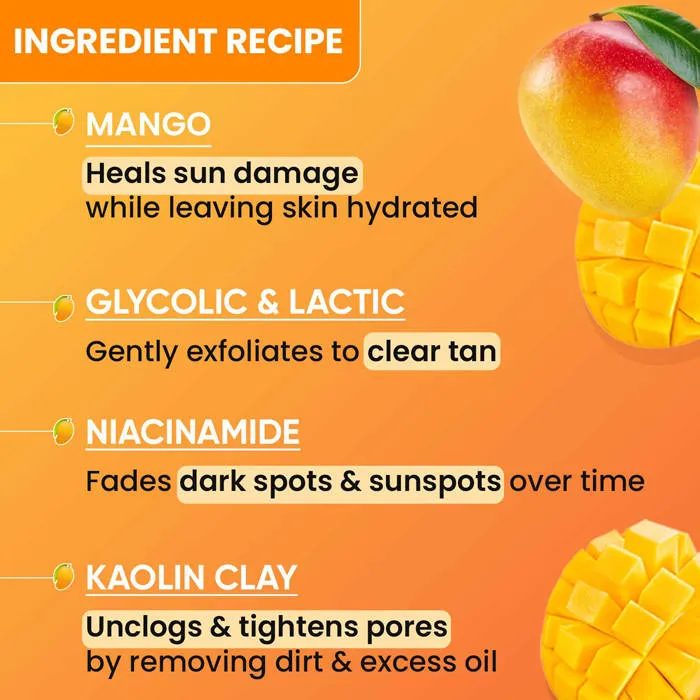 Dot & Key Mango Detan Clay Mask, With Alpha-Arbutin & Niacinamide, Clear Tan, Easy to Rinse Formula