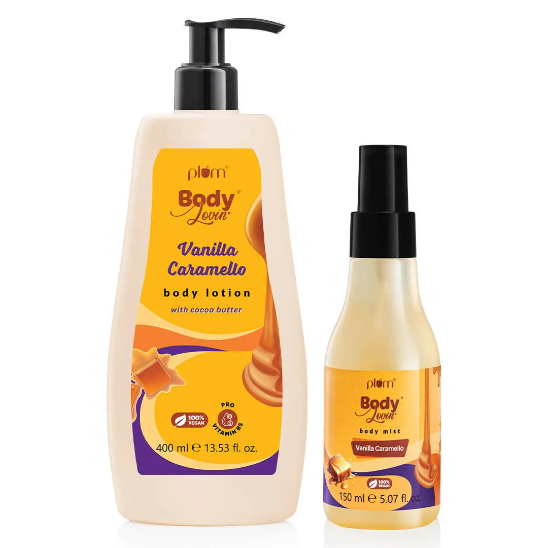 Plum BodyLovin' Vanilla Caramello Body Lotion & Body Mist duo