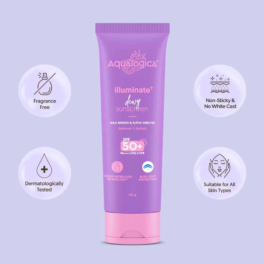 Aqualogica Illuminate+ Dewy Lightweight Sunscreen Gel SPF 50+ PA++++ for All Skin Types