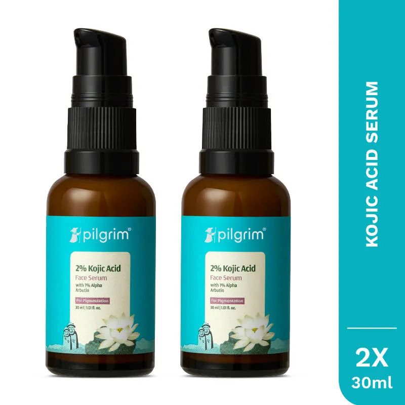 Pilgrim Glow Range -2% Kojic Acid Face Serum - Fades Pigmentation & Brightens Skin - Pack of 2