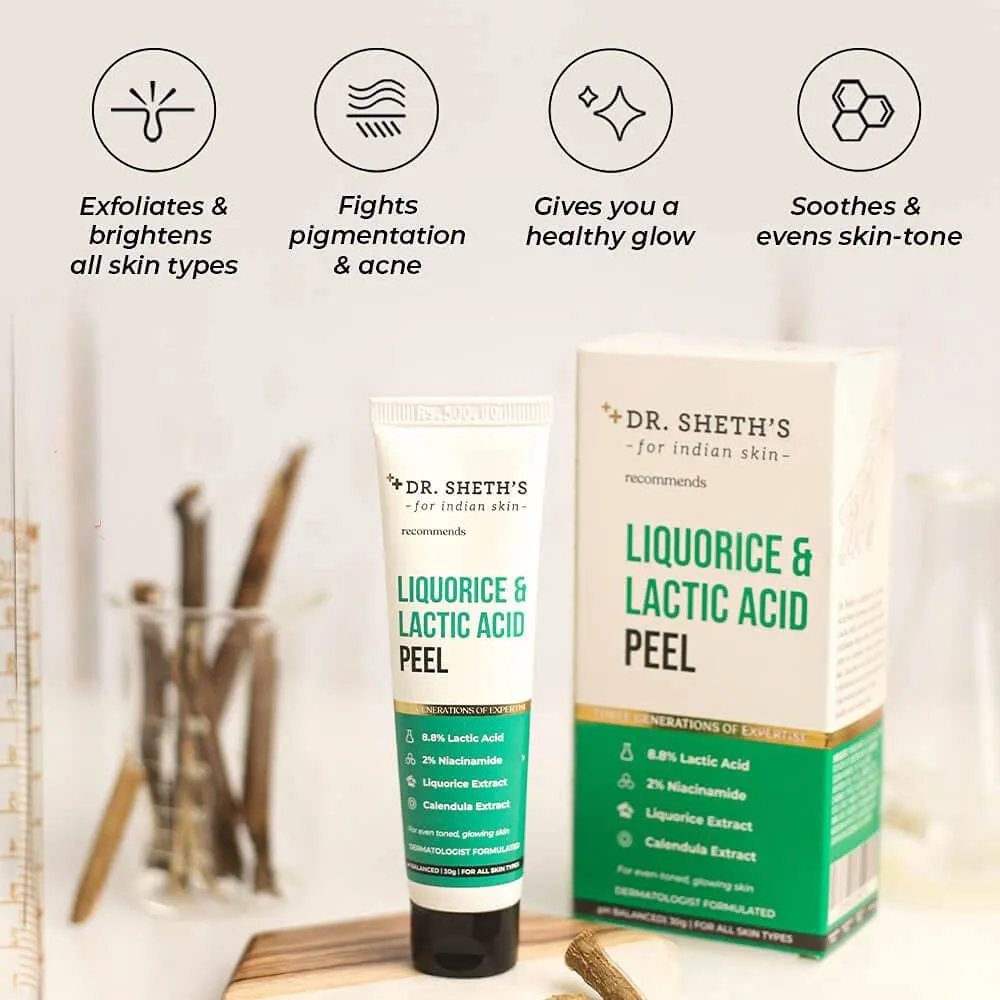 Dr. Sheth's Liquorice & 8.8% Lactic Acid (AHA) Chemical Peel For Even-Toned, Glowing Skin I 30g