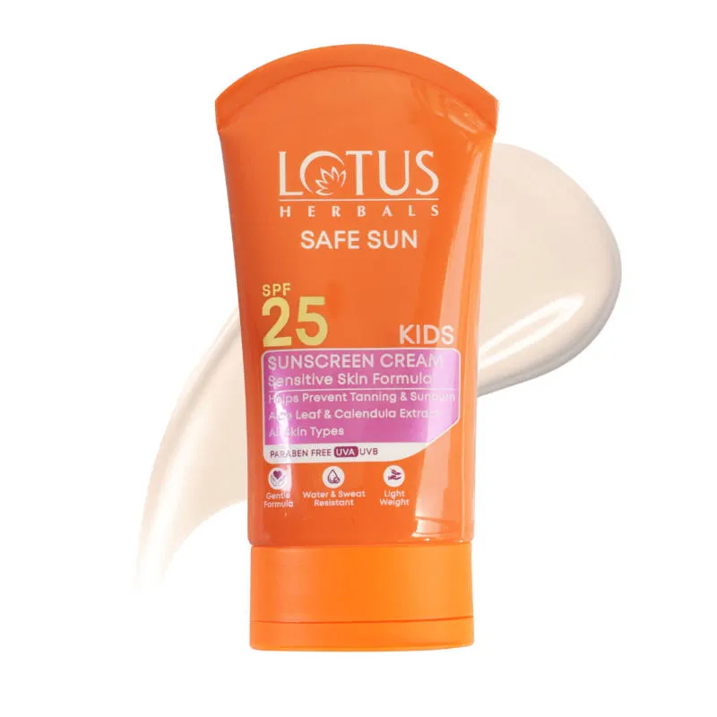 Lotus Herbals Safe Sun Kids Sunscreen Cream - Sensitive Skin Formula, SPF 25, Non Greasy