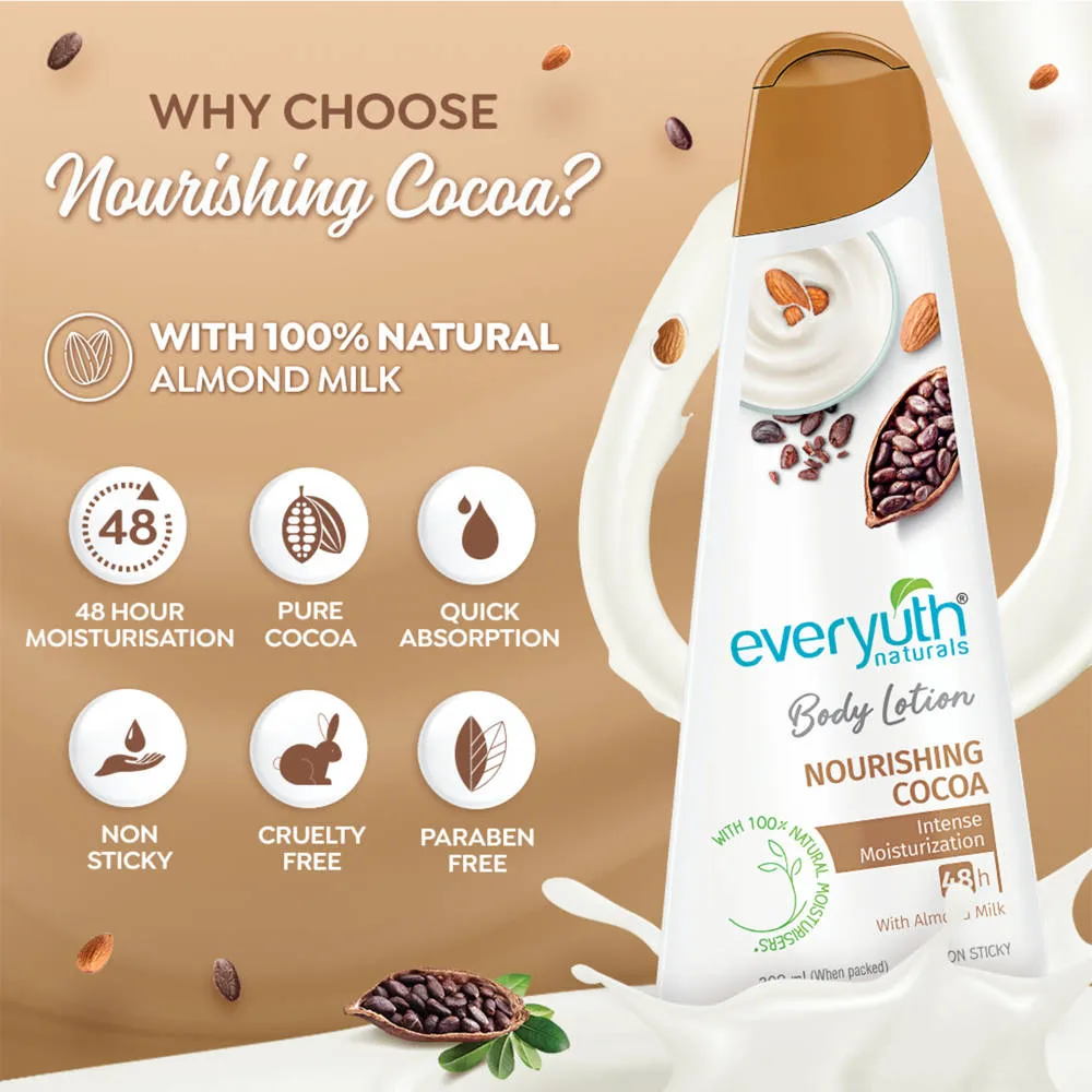 Everyuth Naturals Body Lotion - Nourishing Cocoa with 100% Natural Almond Milk, Non-Sticky