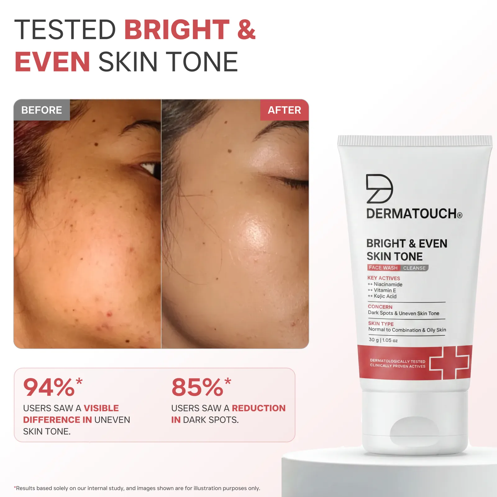 Dermatouch Bright & Even Skin Tone Face Wash for Dark Spots & Uneven Skin Tone