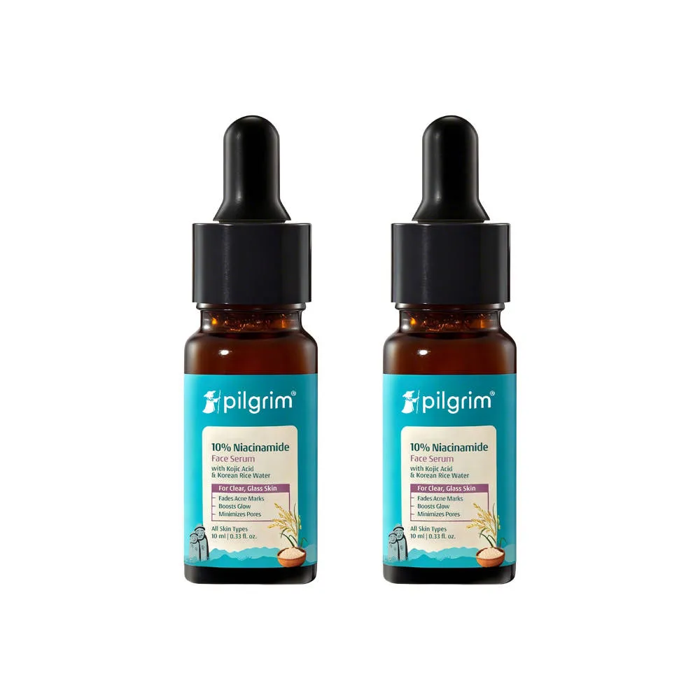 Pilgrim 10% Niacinamide with Kojic Acid & Korean Rice Water Face Serum Glass Skin Glow Pack of 2