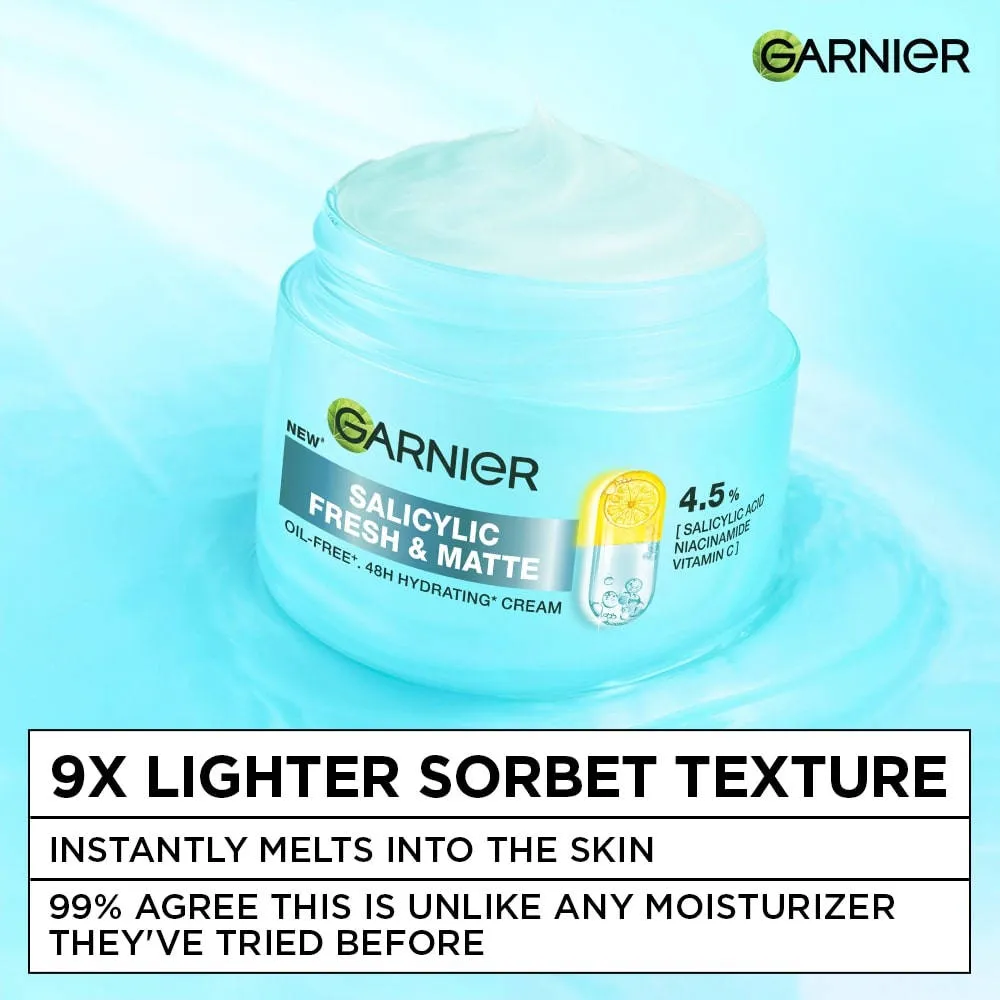 Garnier Fresh & Matte Salicylic Acid Sorbet Moisturizer, 4.5% Salicylic Acid Niacinamide Vit C