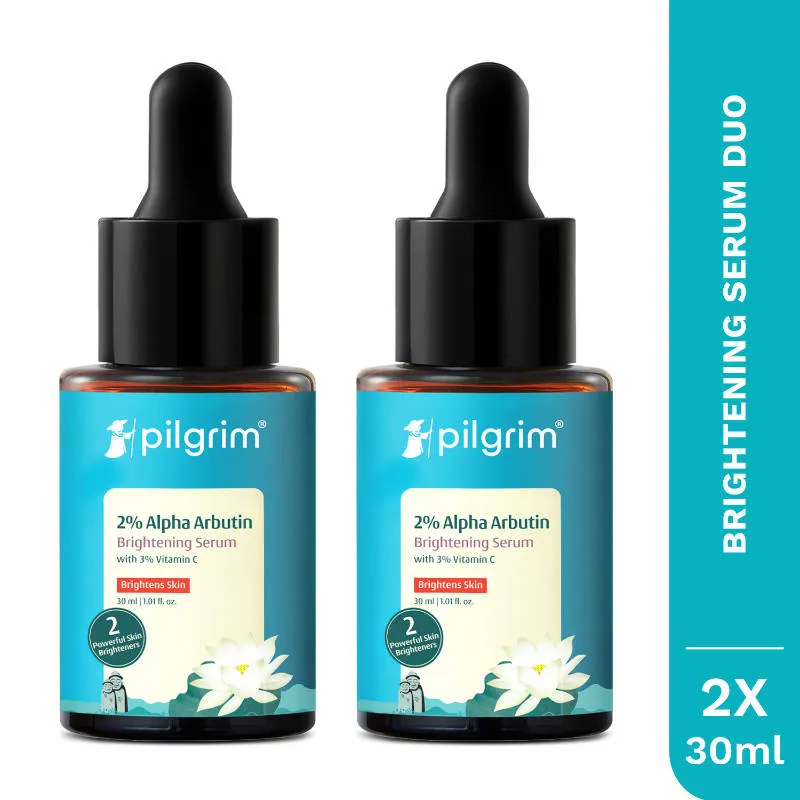 Pilgrim Alpha Arbutin & Vitamin C Brightening Face Serum - Reduces Dark Spots& Brightens - Pack of 2