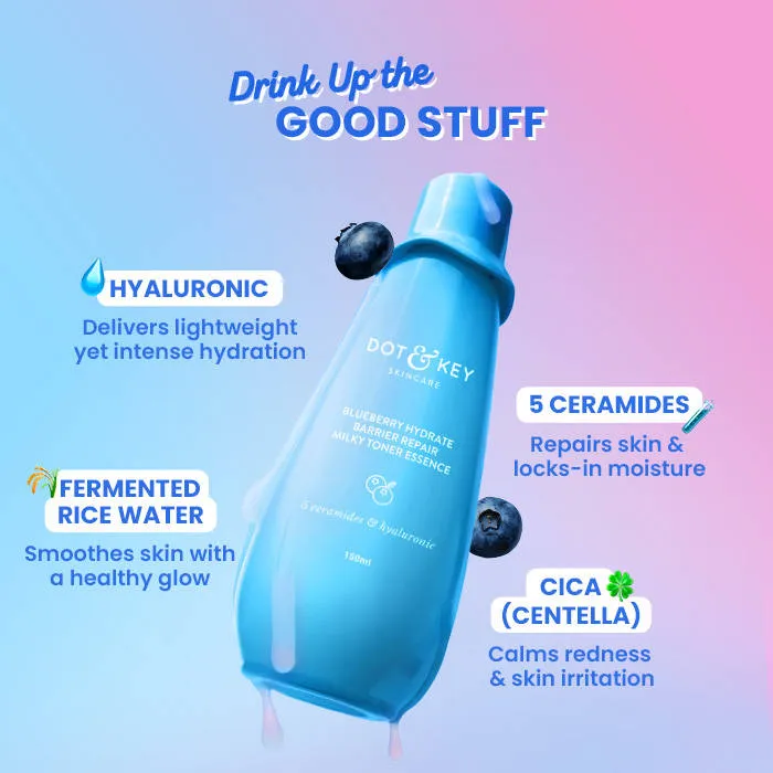 Dot & Key Blueberry Hydrate Barrier Repair Milky Toner Essence, With 5 Ceramides & Hyaluronic