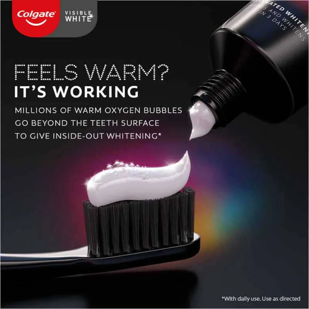 Colgate Visible White O2 Toothpaste Peppermint Sparkle & 500R Whitening Elec Toothbrush