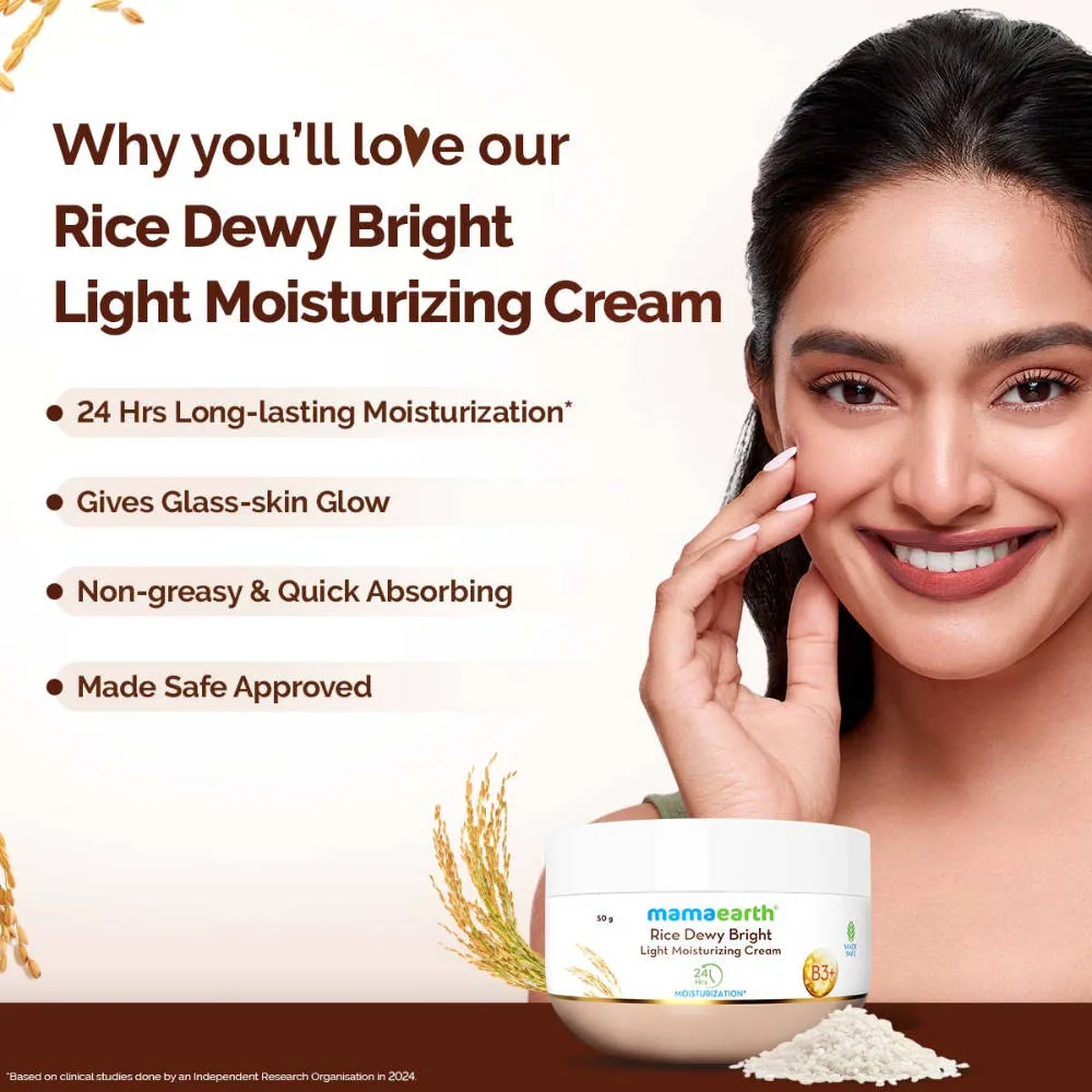 Mamaearth Rice Dewy Bright Light Moisturizing Cream With Rice Water & Niacinamide