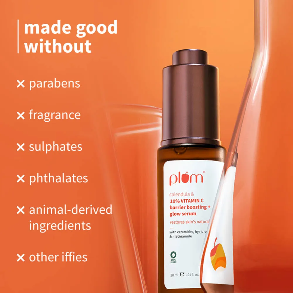 Plum 10% Vitamin C Barrier Boosting + Glow Serum with Calendula for Glowing Skin - Pack of 2