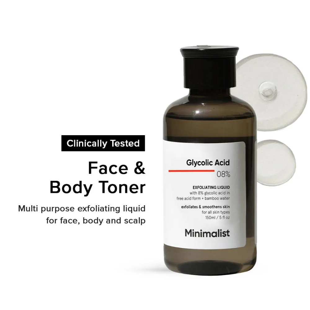 Minimalist 8% Glycolic Acid Toner For Exfoliates Smoothes Skin
