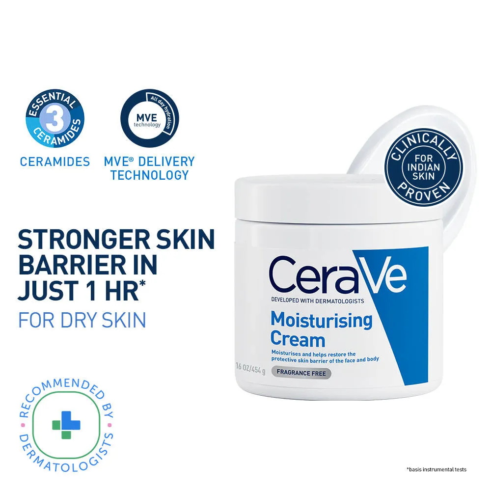 CeraVe Moisturizer Cream For Dry Skin With Ceramides & Hyaluronic Acid For Barrier Repair