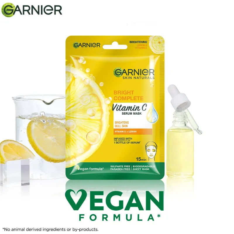 Garnier Face Serum Sheet Mask Pack of 5 (Vit C + Hydra Bomb + Sakura + Hydra Bomb Blue + Charcoal)