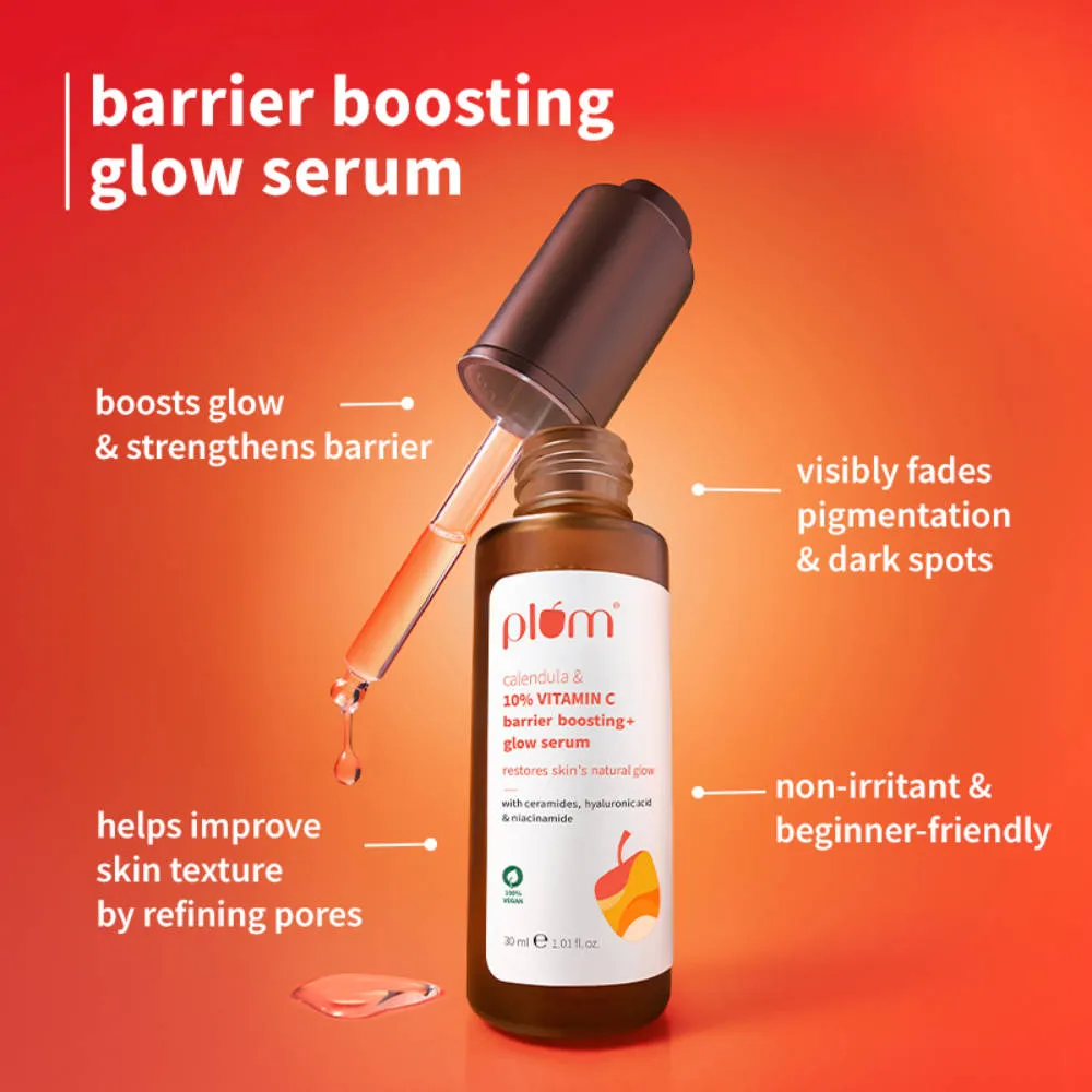 Plum 10% Vitamin C Barrier Boosting + Glow Serum with Calendula for Glowing Skin - Pack of 2
