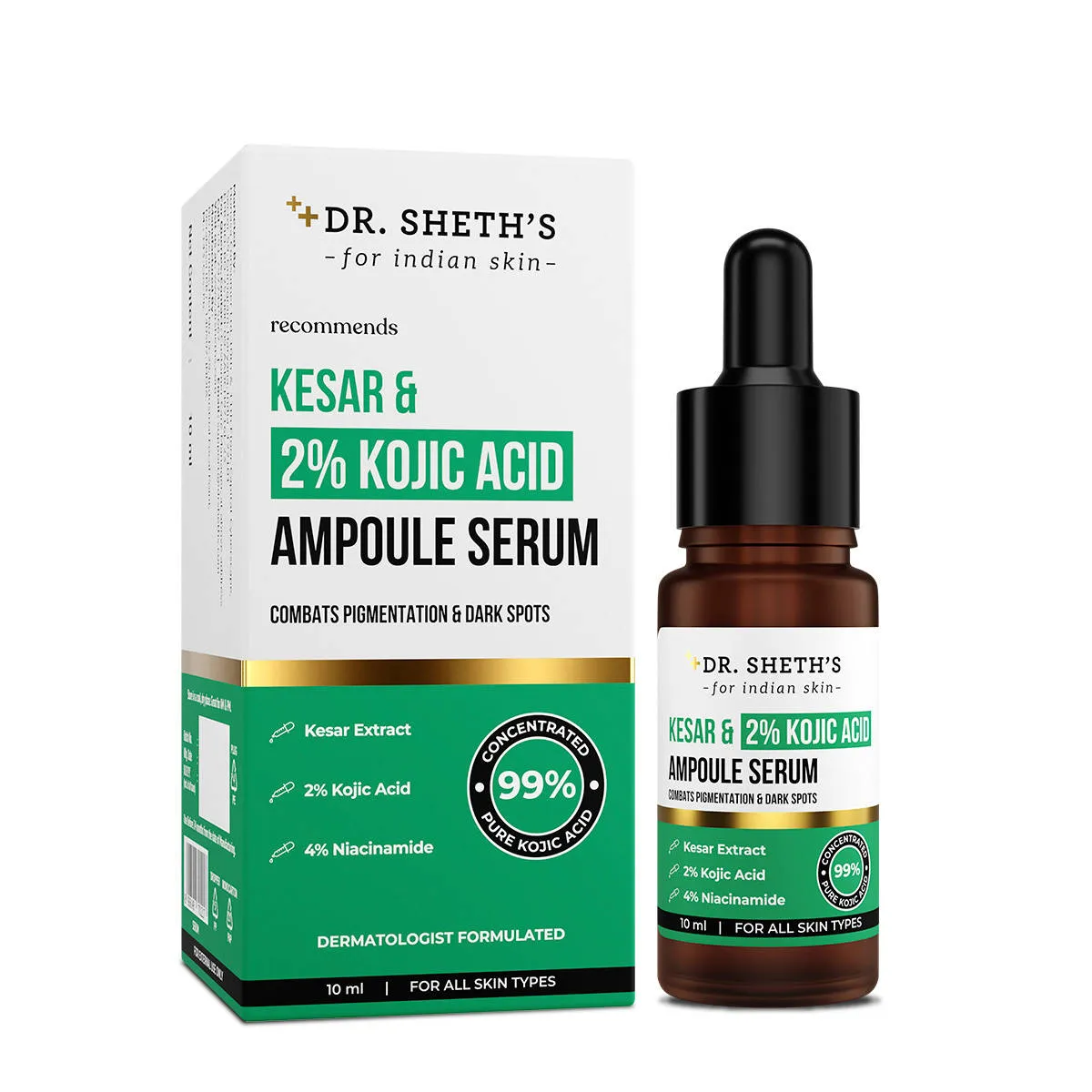 Dr. Sheth's Kesar and 2% Kojic Acid Ampoule Serum|Pigmentation and Glow Boost, For All Skin Types