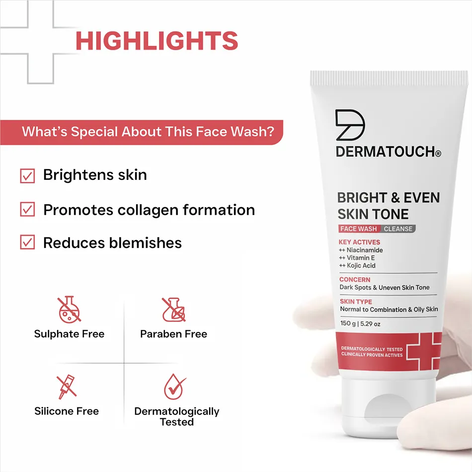 Dermatouch Bright & Even Skin Tone Face Wash for Dark Spots & Uneven Skin Tone