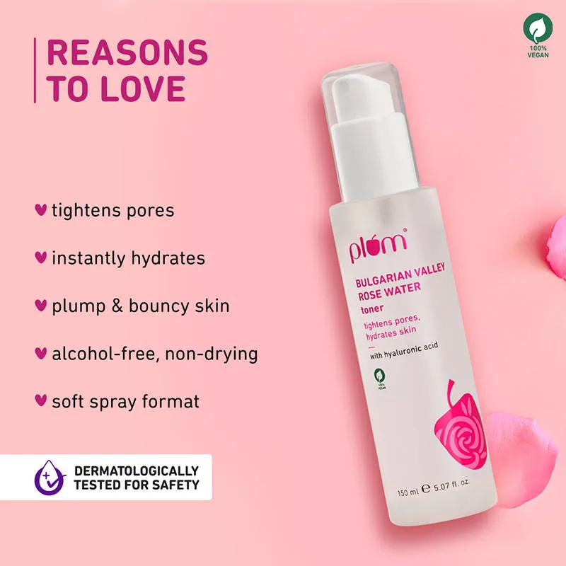 Plum Bulgarian Valley Rose Water Alcohol-Free Spray Toner With Hyaluronic Acid- Hydrates & Refreshes