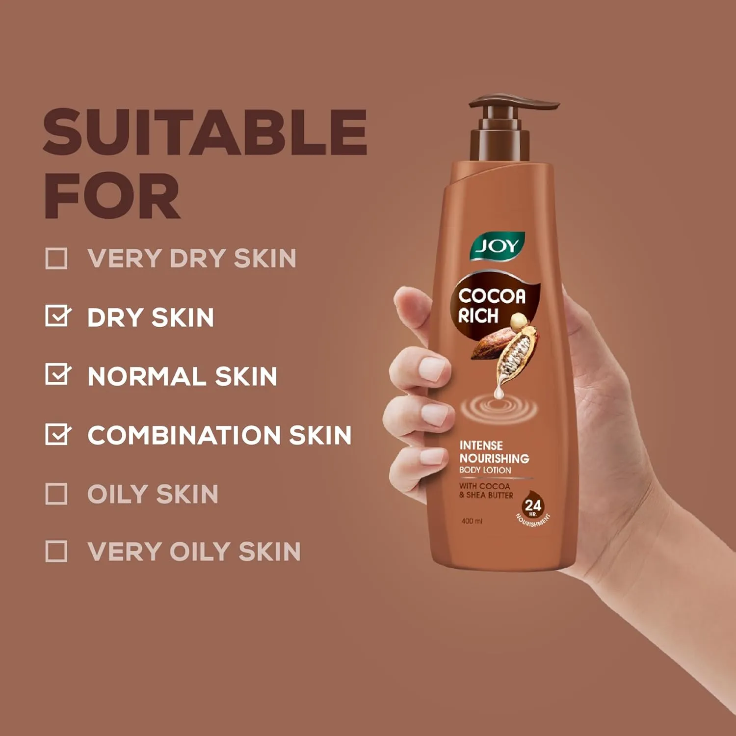 Joy Cocoa Rich Intense Nourishing Body Lotion - Shea & Cocoa Butter, 24hr Moisture for Winter