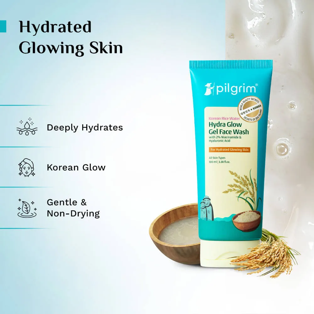 Pilgrim Korean Hydra Glow Facewash, Serum, Moisturizer & Vitamin C Suncreen CSMS Range All Skin Type