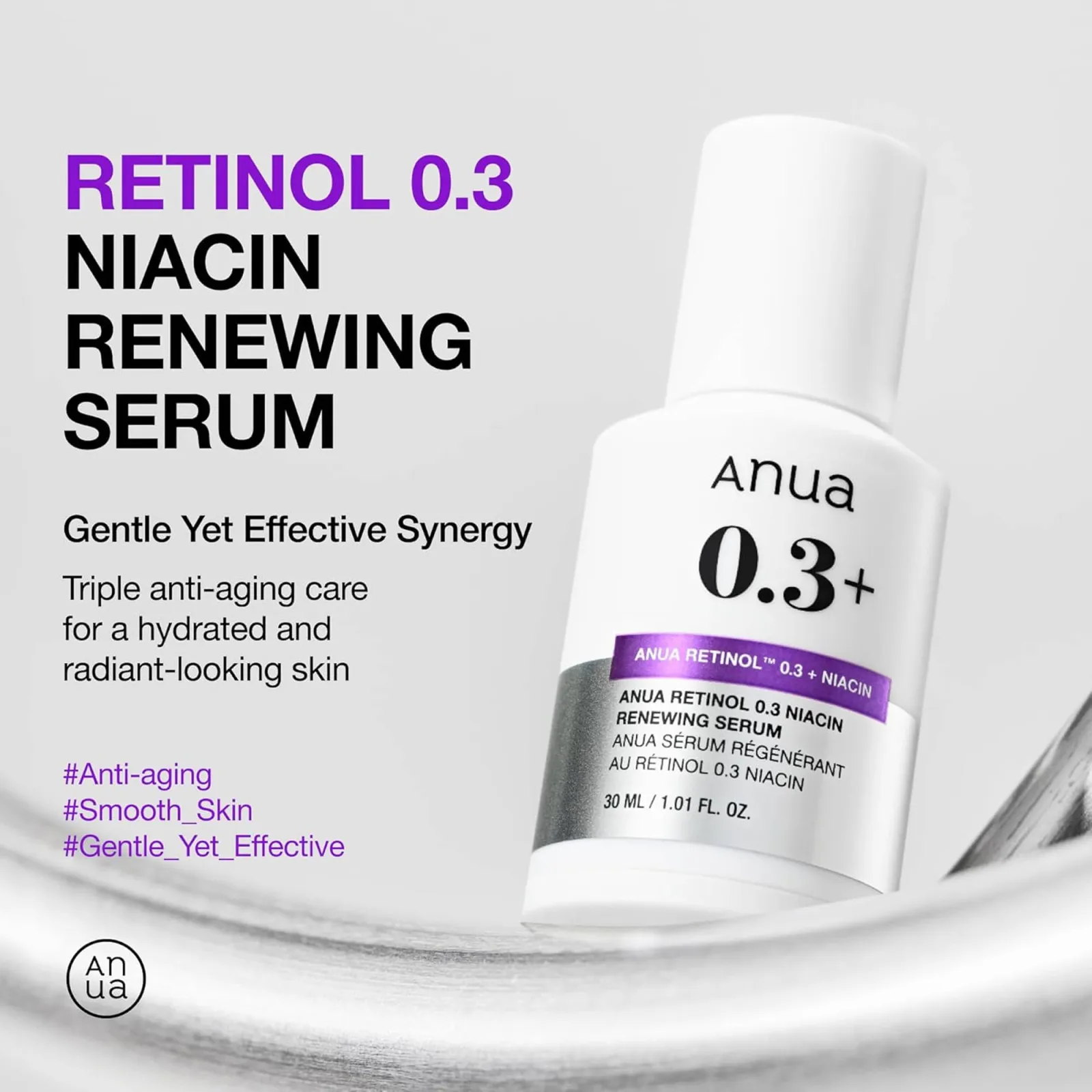 Anua Retinol 0.3 Niacin Renewing Serum, Anti-Aging Serum with Peptides Reduces Fine Lines & Wrinkles