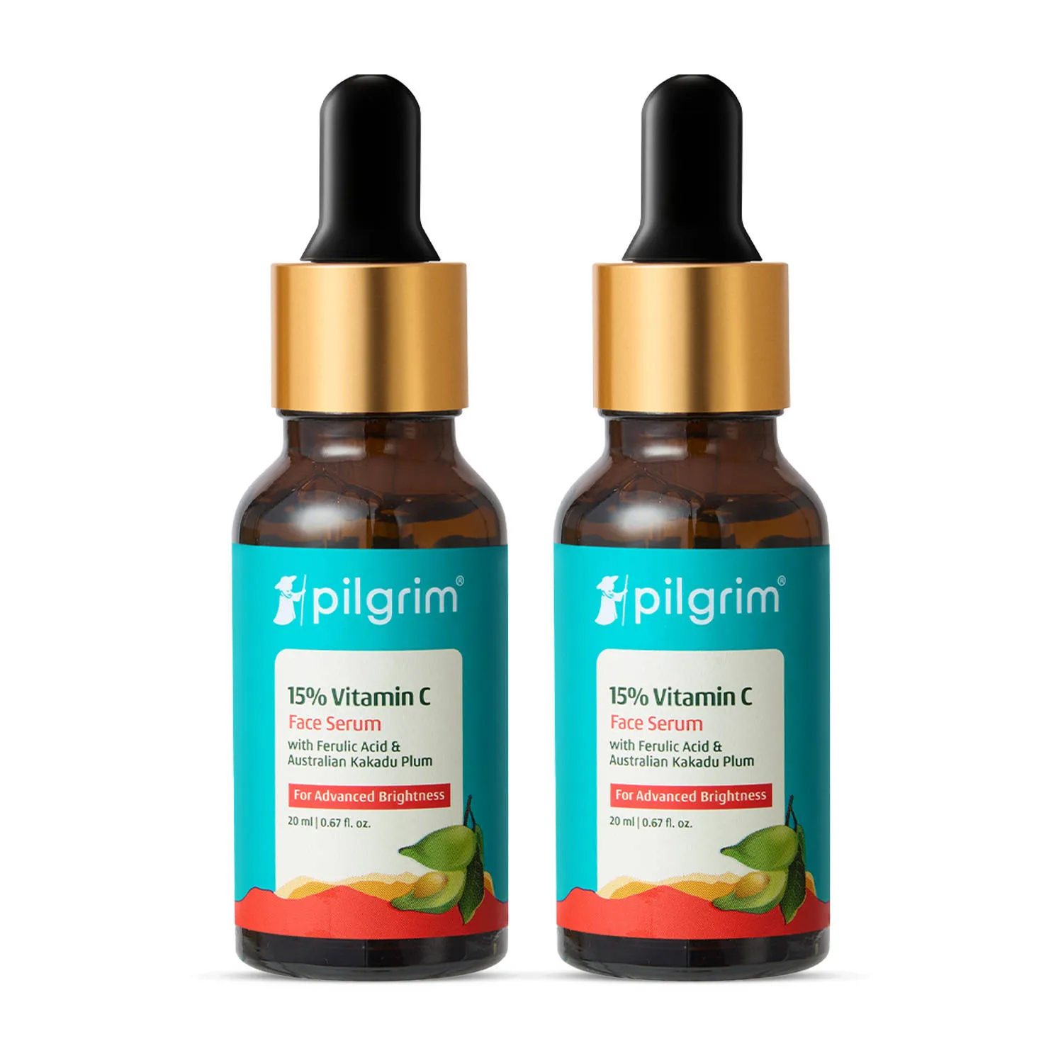 Pilgrim 15% Vitamin C Serum for Advance Brightening Fades Hyperpigmentation & Dark Spots Pack of 2