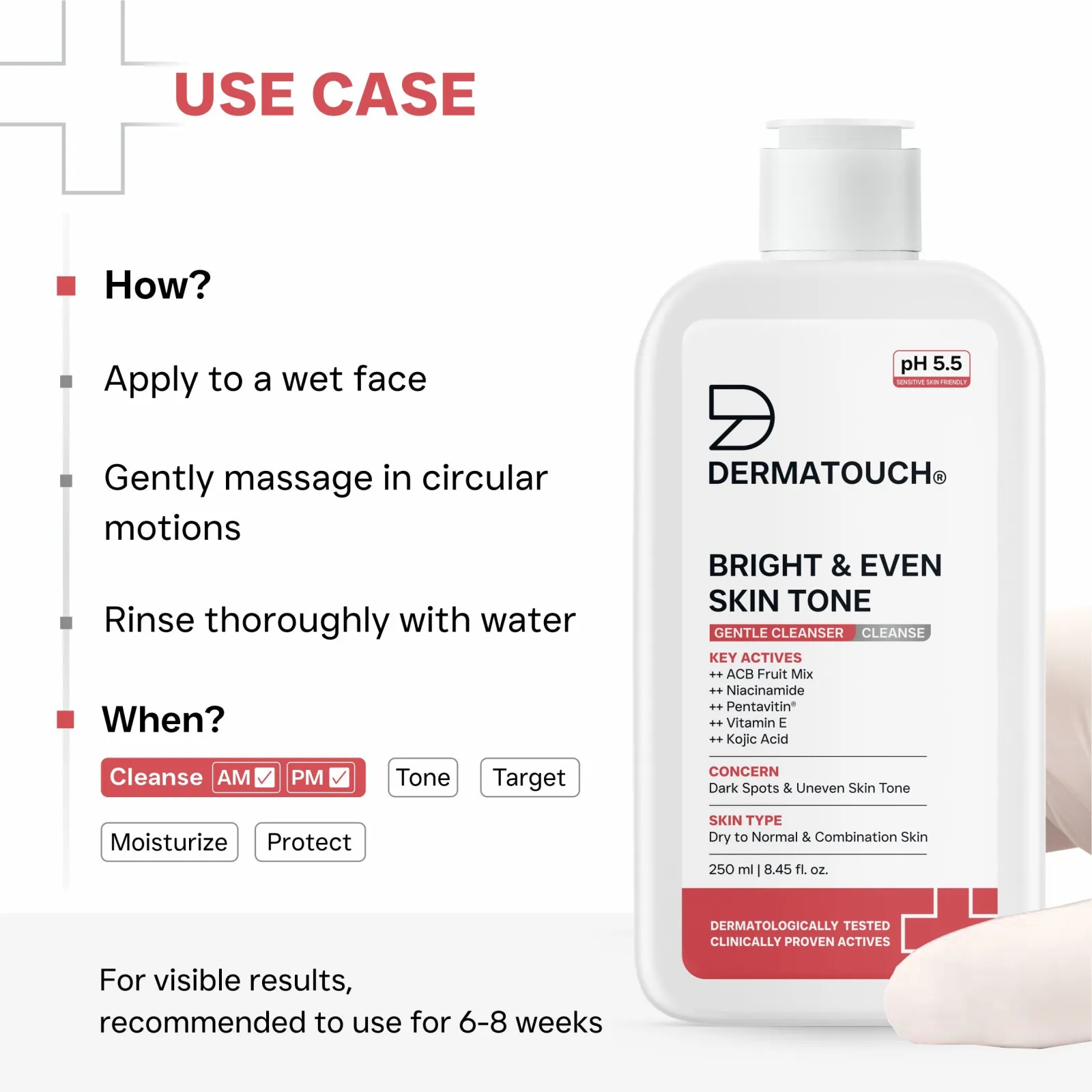 Dermatouch Bright & Even Skin Tone Gentle Cleanser For Dark Spots & Uneven Skin Tone