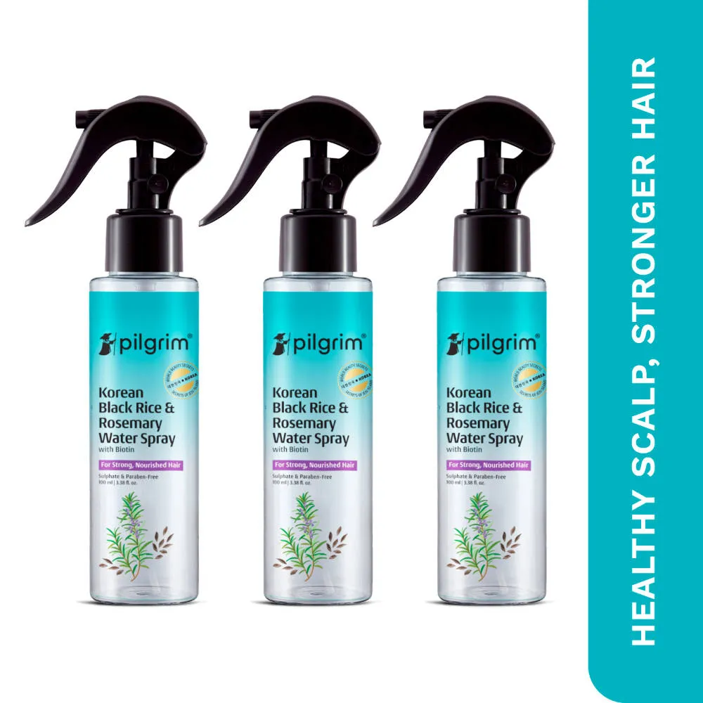 Pilgrim Korean Black Rice & Rosemary Water Spray For Strong & Nourised Thiker Hair Growth- Pack of 3