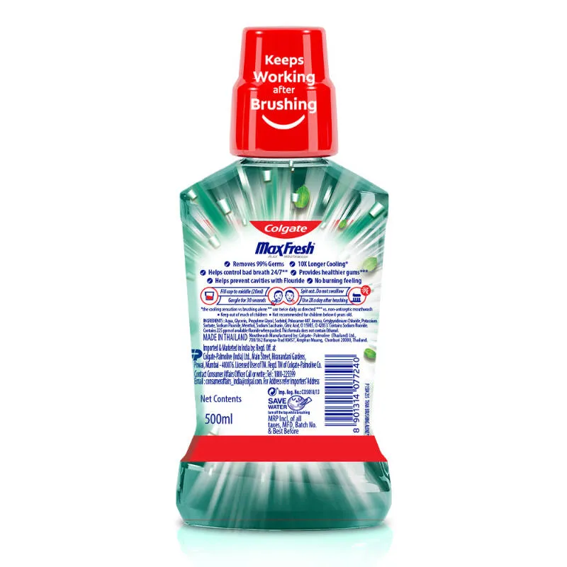 Colgate Maxfresh Plax Antibacterial Mouthwash, Fresh Mint