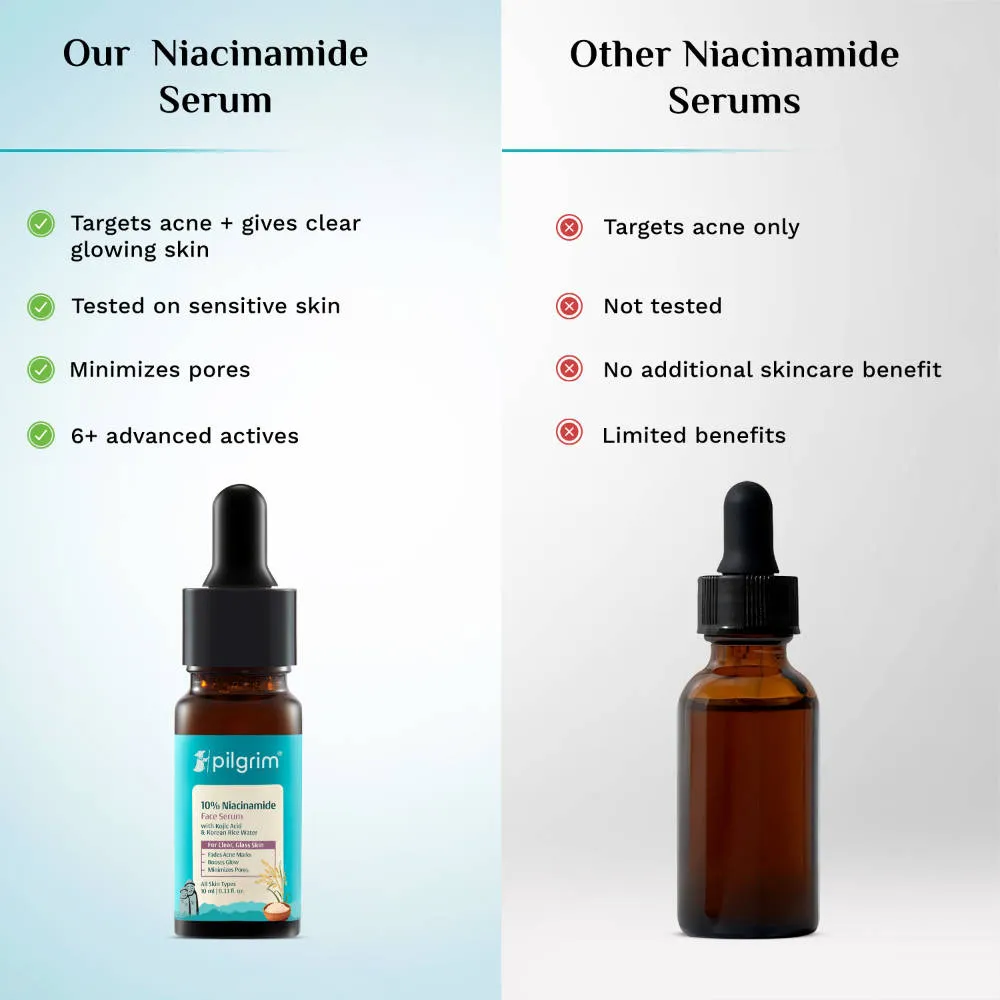 Pilgrim 10% Niacinamide with Kojic Acid & Korean Rice Water Face Serum Glass Skin Glow Pack of 2