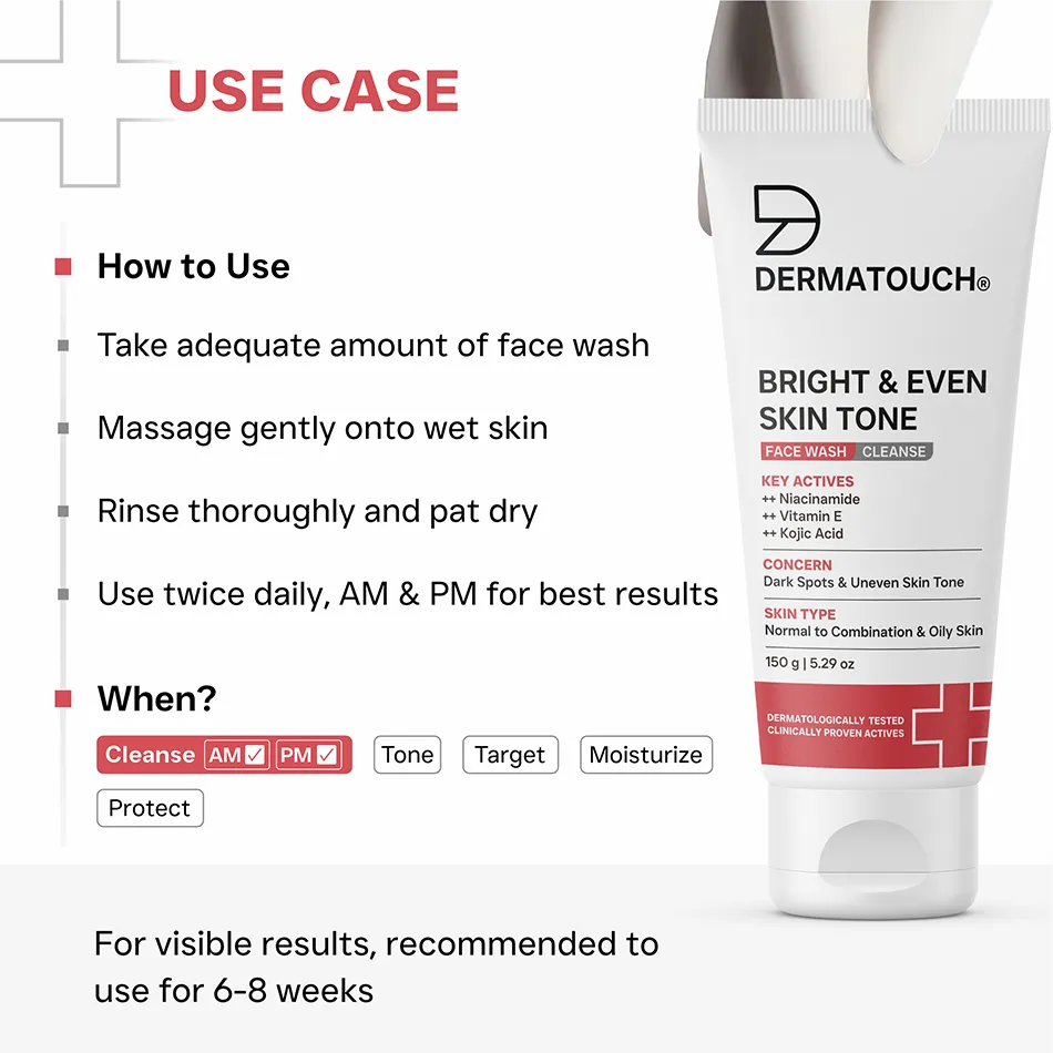 Dermatouch Bright & Even Skin Tone Face Wash for Dark Spots & Uneven Skin Tone
