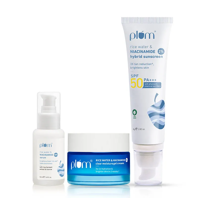 Plum Niacinamide Serum, Moisturizer & Sunscreen Kit For Blemish-Free, Hydrated Skin Combo