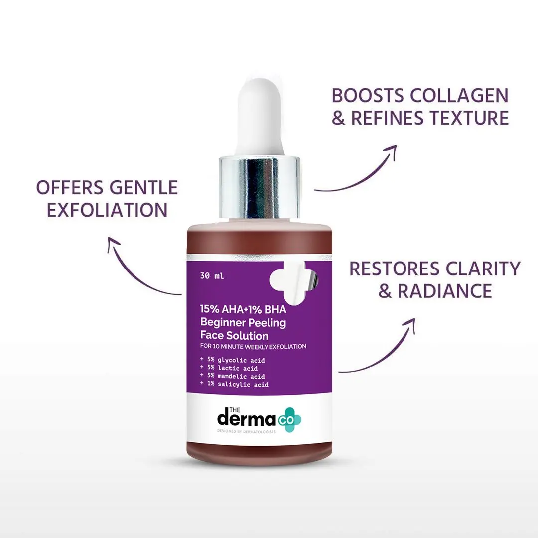 The Derma Co 15% AHA+1% BHA Beginner Face Peeling Solution - 30ml