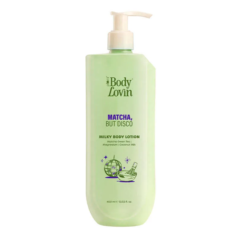 Plum BodyLovin’ Matcha, But Disco Milky Body Lotion, Calming Smoothening, Lactonic Matcha Fragrance
