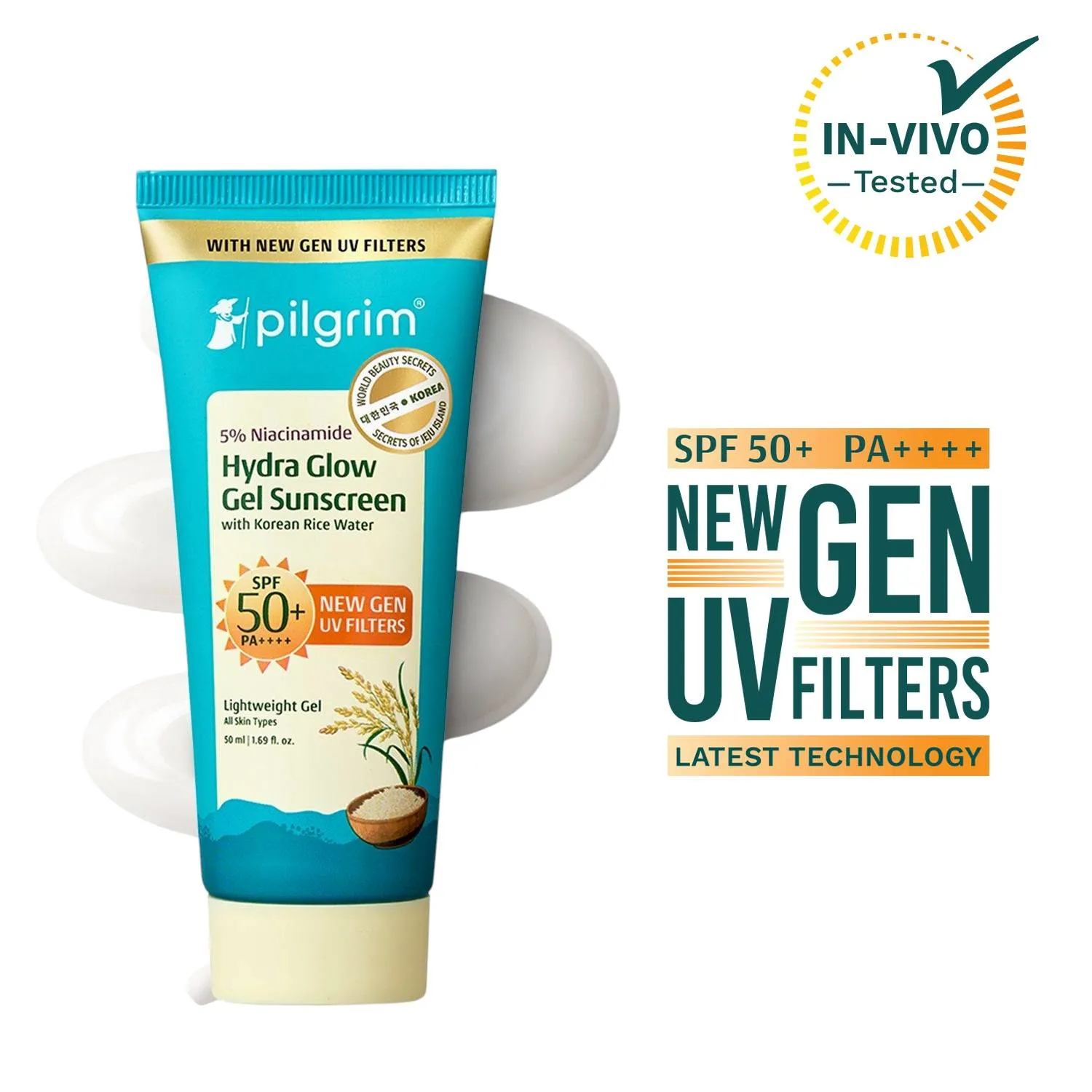 Pilgrim 5% Niacinamide Hydra Glow Gel Sunscreen SPF 50+ PA++++ In-Vivo tested & New Gen UV filter