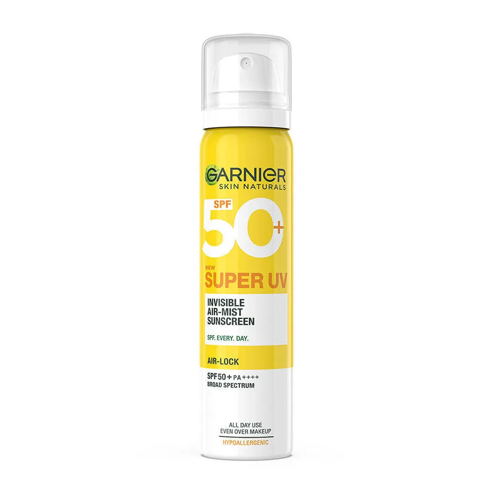 Garnier Super UV Invisible Air Mist Spray Sunscreen SPF50 PA++++ For UVA/B, Over Makeup Spray, No White Cast