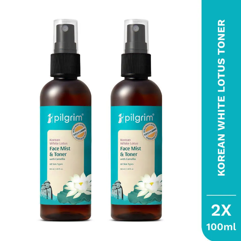 Pilgrim Korean White Lotus Face Mist Toner Camellia Hydrates, Refreshes & Tightens Pores- Pack of 2