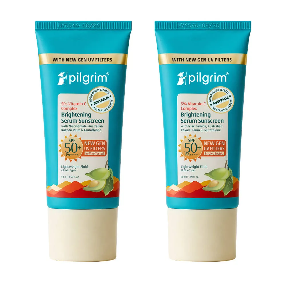 Pilgrim 5% Vitamin C Complex Brightening Serum Sunscreen SPF50+PA++++ No White Caste Pack of 2