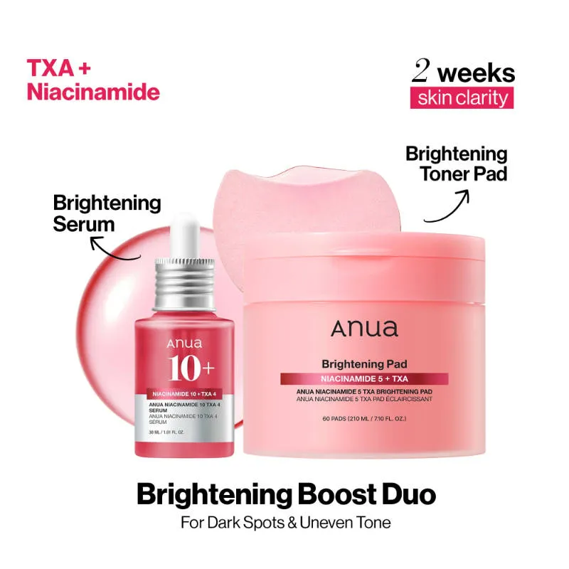 Anua Brightening Boost Duo with Niacinamide & TXA for Dark Spots & Uneven Tone Serum + Toner Pads