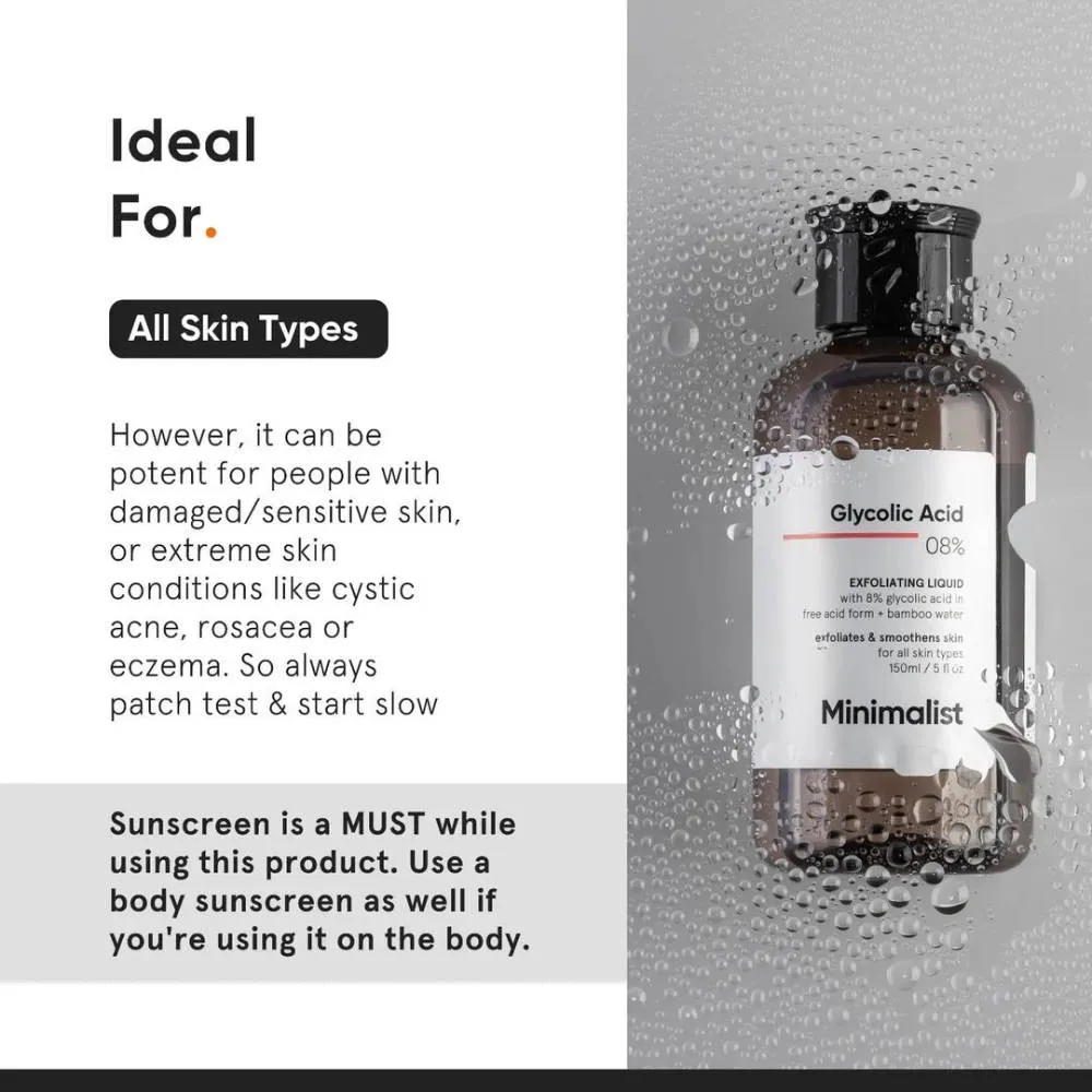 Minimalist 8% Glycolic Acid Toner For Exfoliates Smoothes Skin