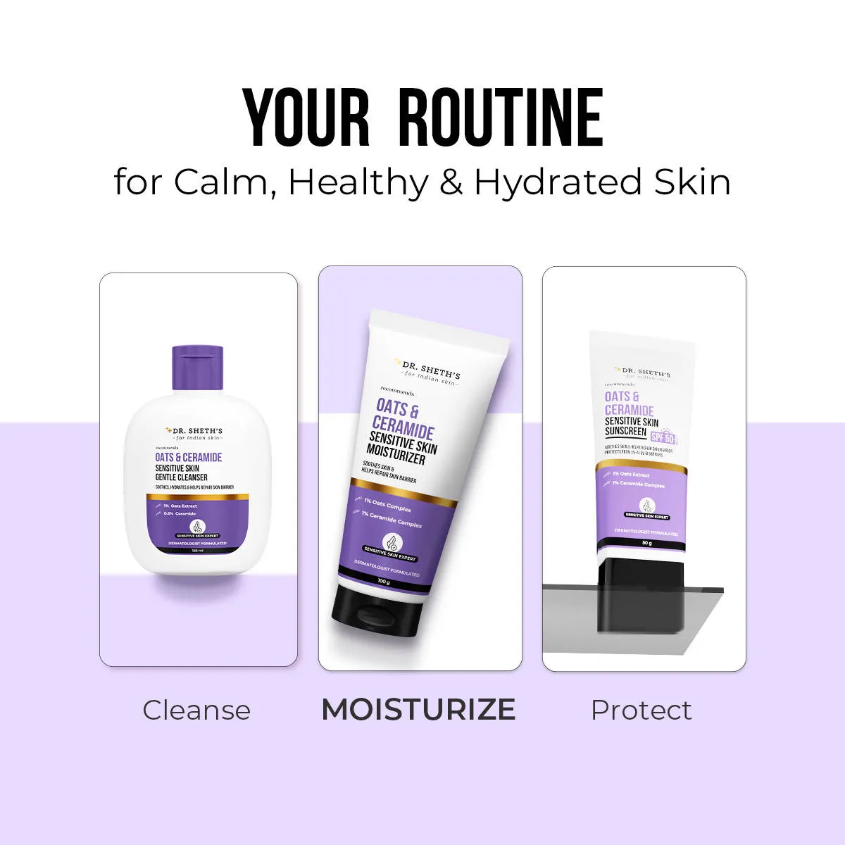 Dr. Sheth's Oats & Ceramide Sensitive Skin Moisturizer, With 1% Oats Complex, 1% Ceramide Complex