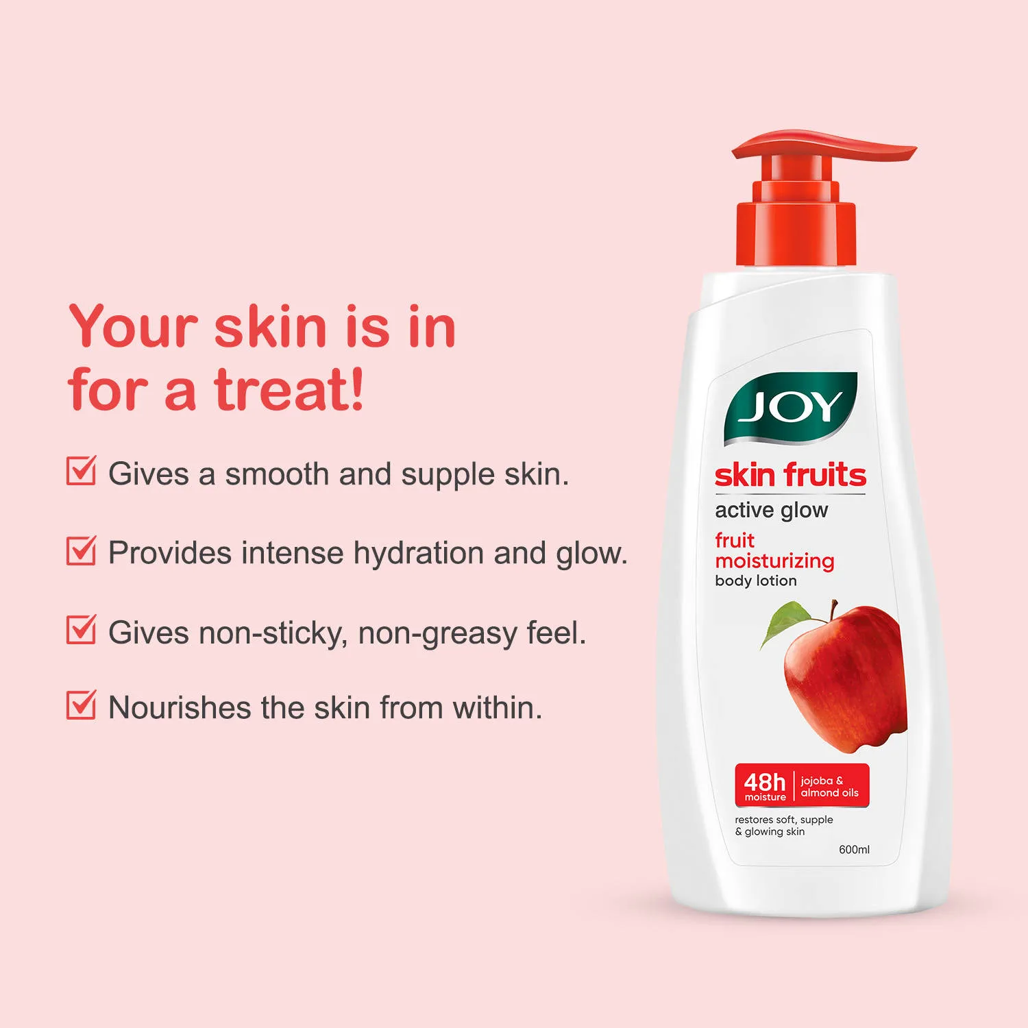 Joy Skin Fruits Apple Body Lotion - Lightweight, Non-Sticky & Deep Hydration