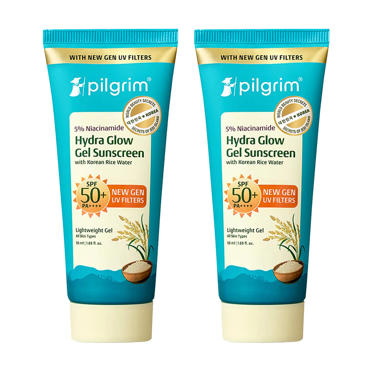 Pilgrim 5% Niacinamide Hydra Glow Gel Sunscreen SPF50+ PA++++ In-Vivo tested Gen UV filter Pack of 2