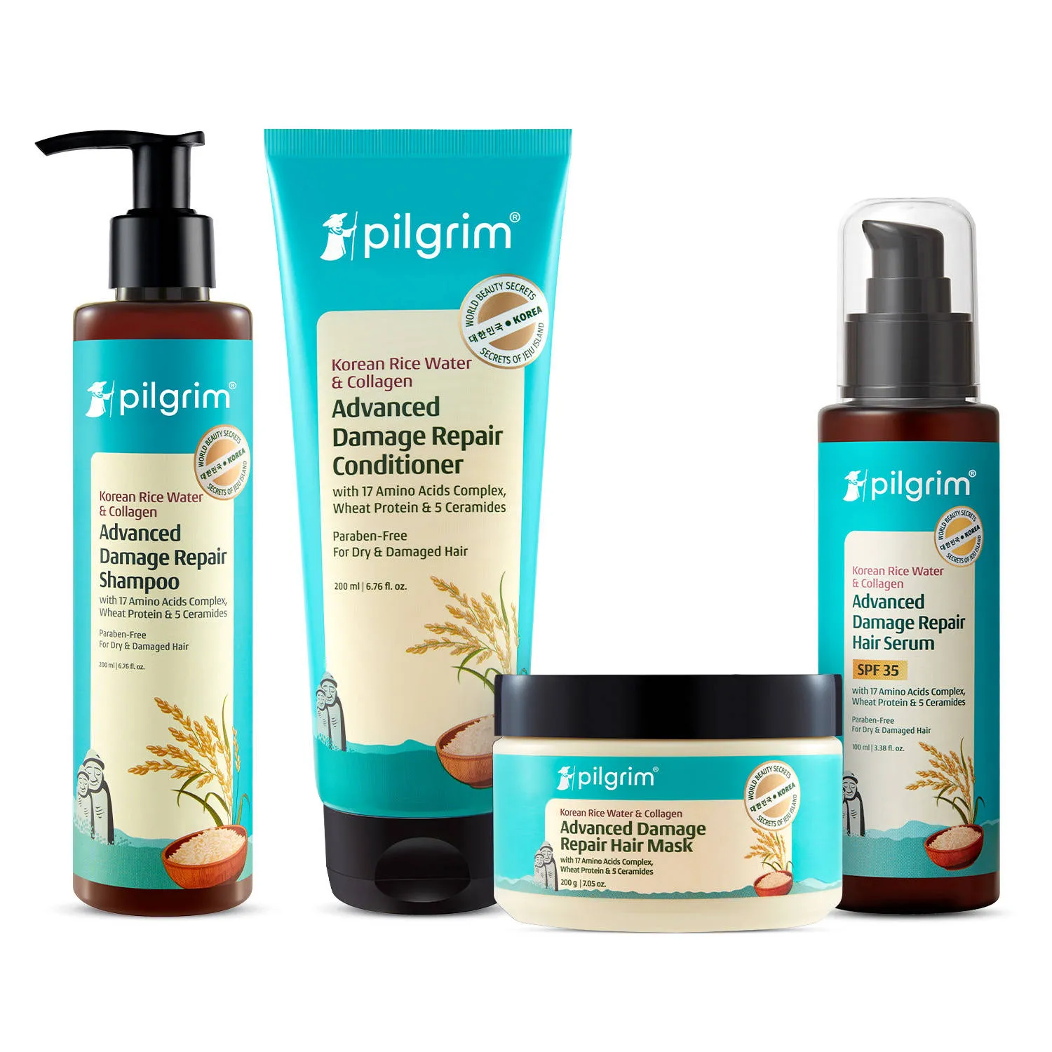 Pilgrim Complete Damage Repair Kit for Damage Repair Shampoo, Conditioner, Mask, Serum, Repairs