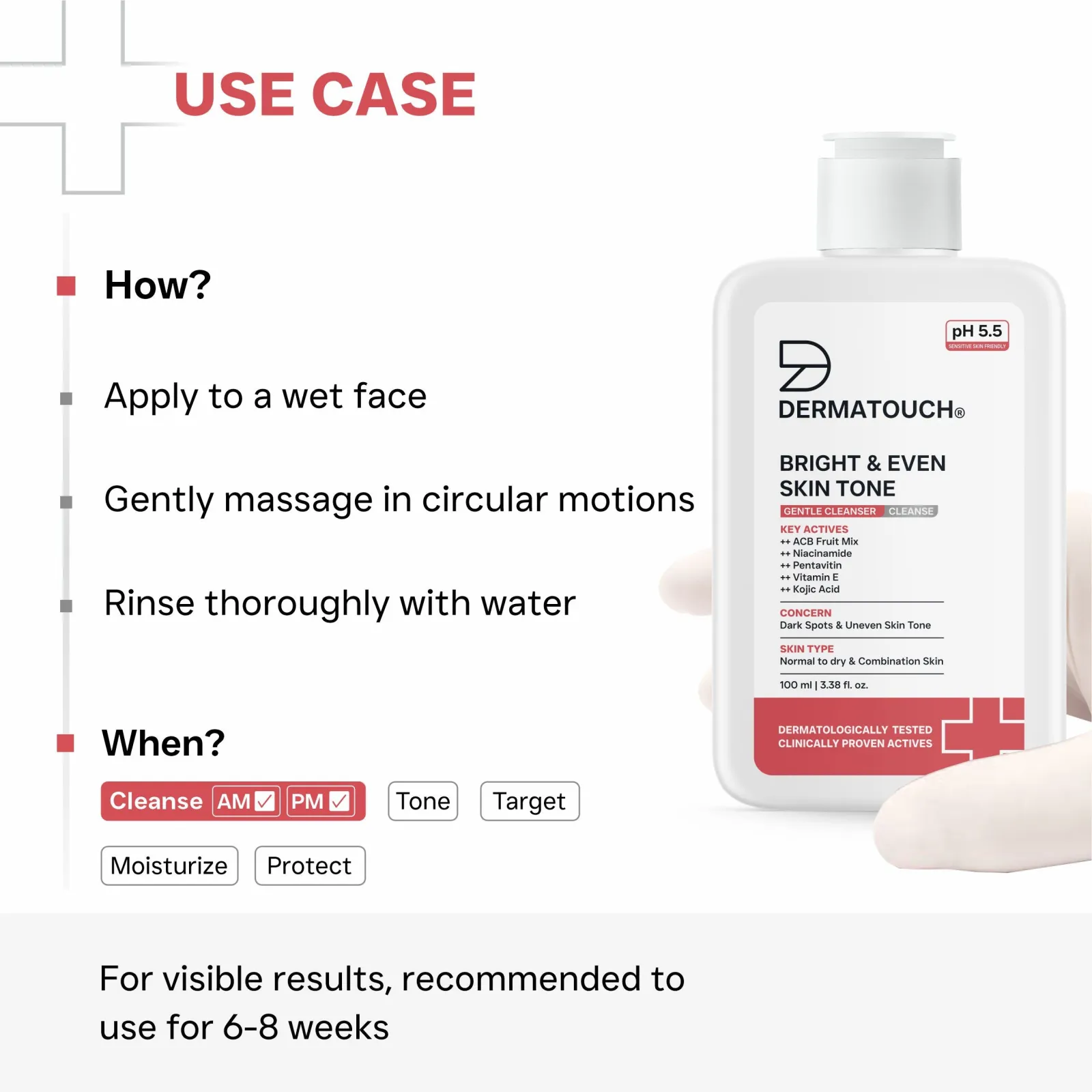 Dermatouch Bright & Even Skin Tone Gentle Cleanser For Dark Spots & Uneven Skin Tone