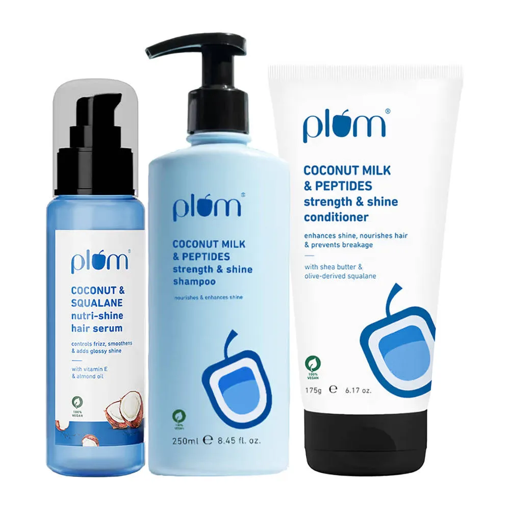 Plum Coconut Shampoo, Conditioner and Hair Serum Kit for Soft and Shiny Hair