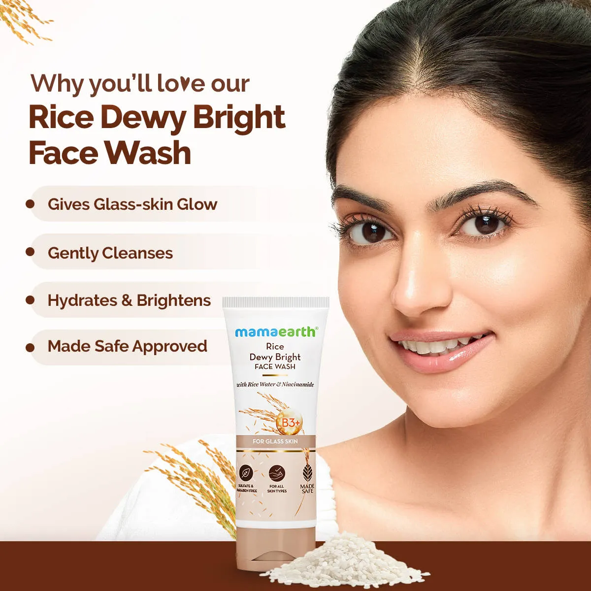 Mamaearth Rice Face Wash With Rice Water & Niacinamide for Glass Skin