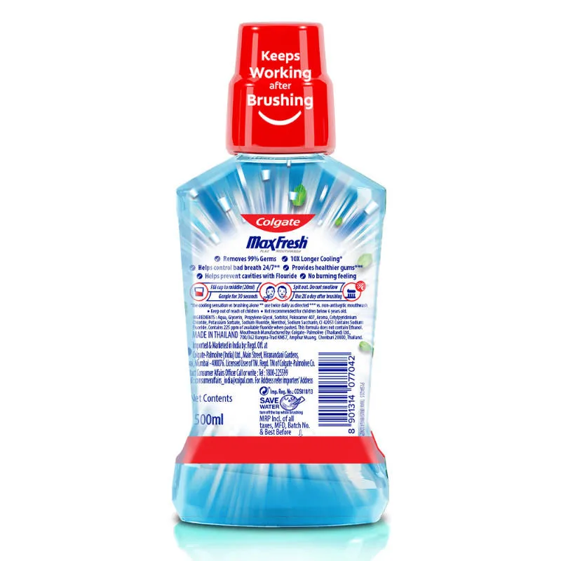 Colgate Maxfresh Plax Antibacterial Mouthwash, Pepper Mint