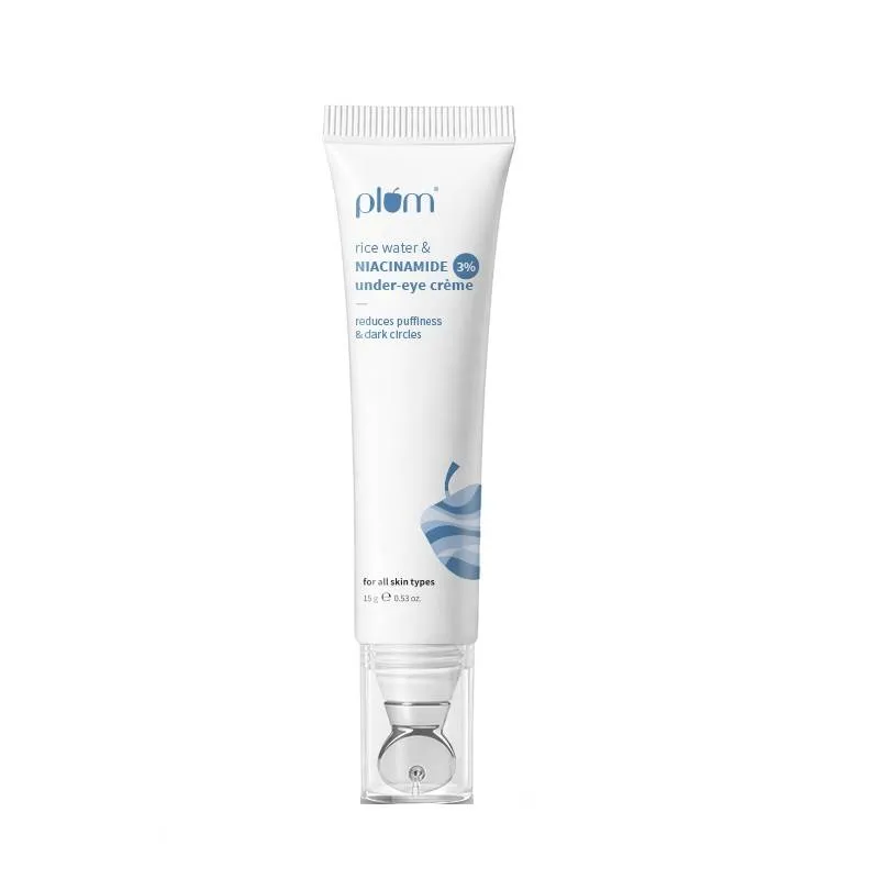 Plum Rice Water & Niacinamide 3% Under-Eye Crème, with Peptides Ceramides & Caffeine